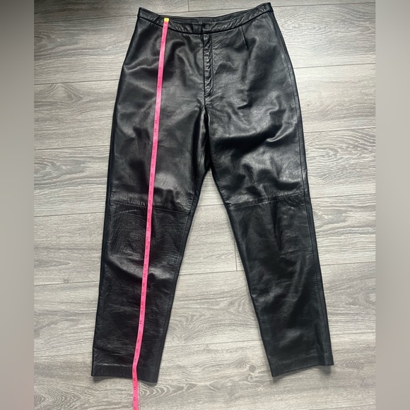 VINTAGE Lands’ End 100% Lambskin Black Straight High Rise Leather Pants Size 12 - Picture 6 of 9